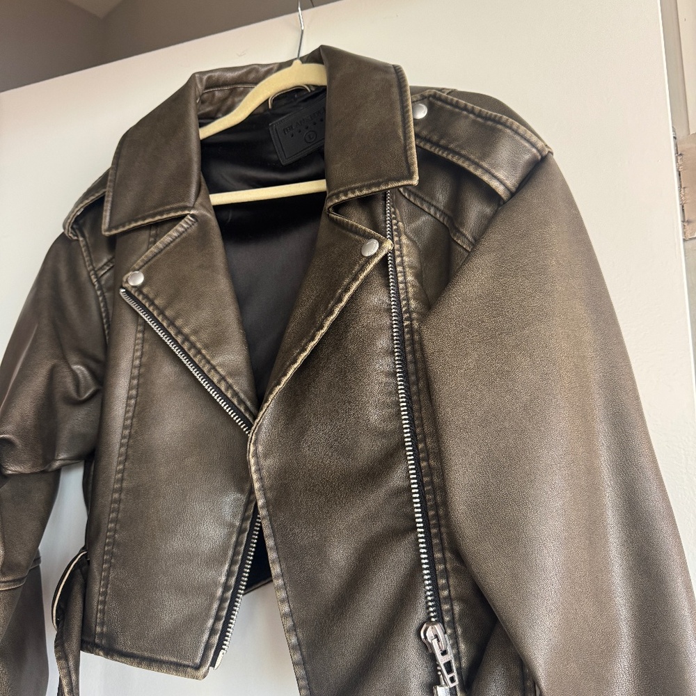 BLANK NYC cropped leather motor jacket